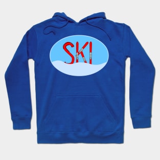 Ski Red Skis Snow In Oval Hoodie